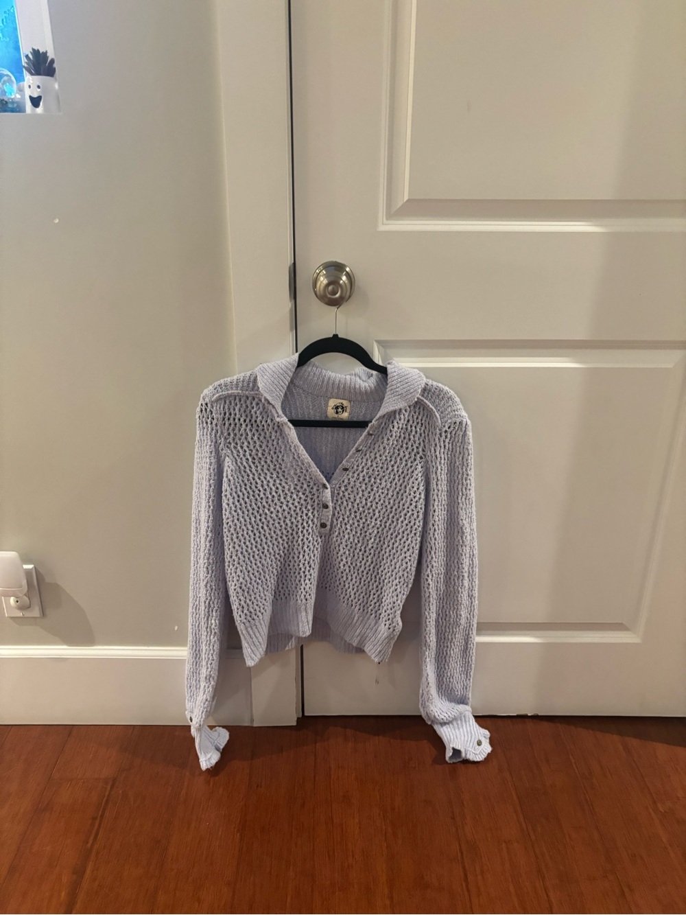 Free People Pastel Lavender Open-Knit Hooded Cardigan
